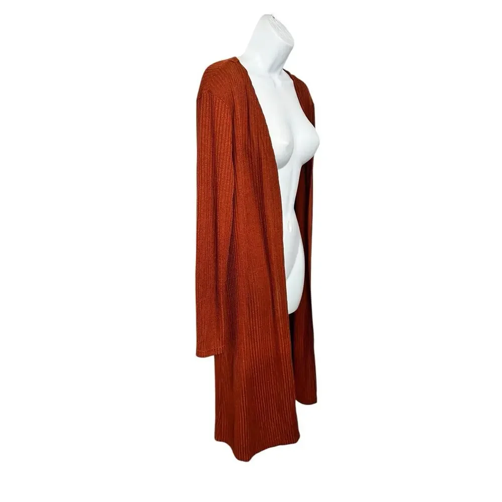 Shein Brown Long Duster Sweater Sz Large Ribbed Cardigan Western Boho